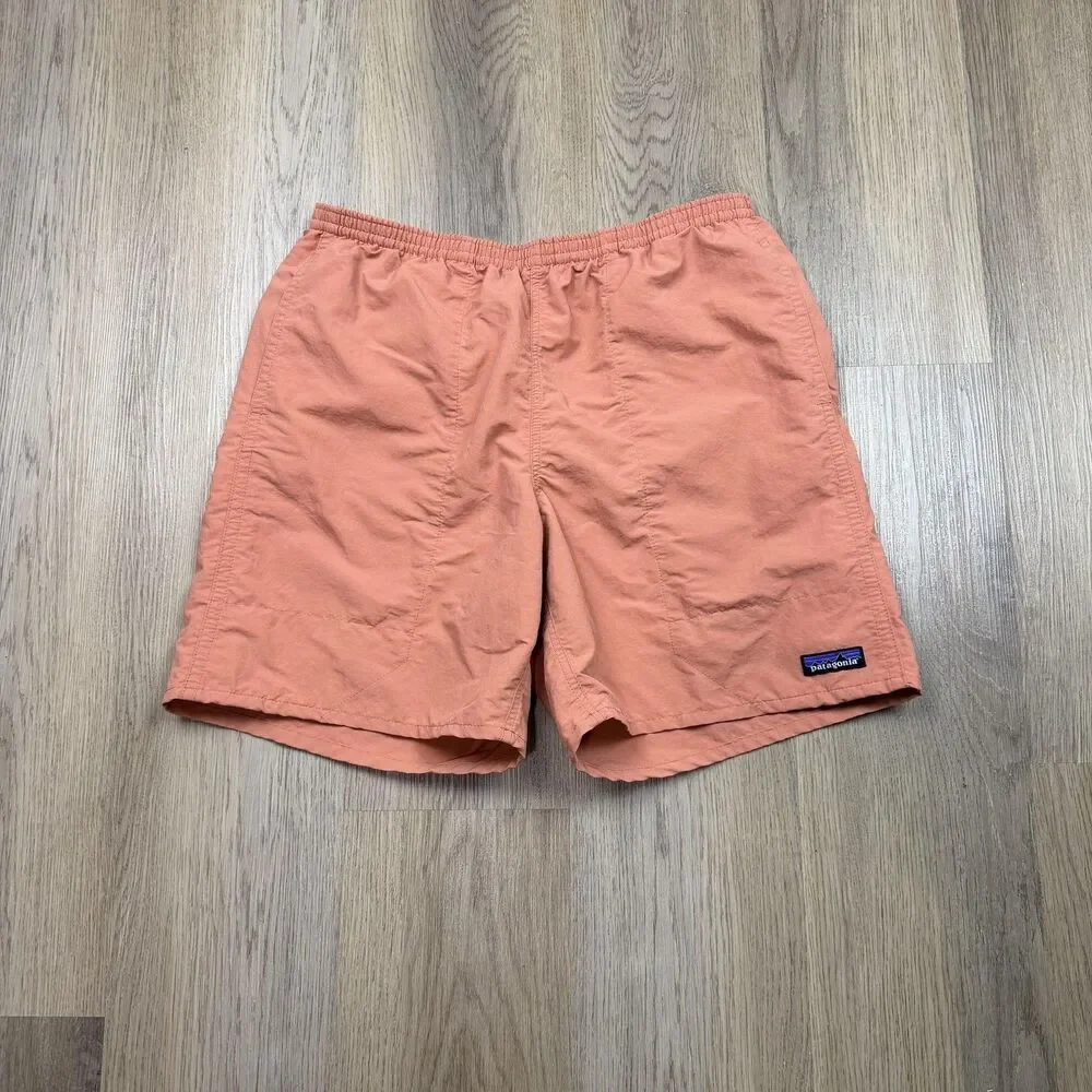 Patagonia Shorts Mens Medium Orange Baggies Lined Elastic Waist Swim Trunks